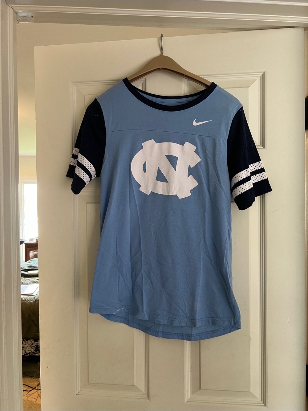 Nike Carolina Blue Tee with Navy Sleeves & White Logo